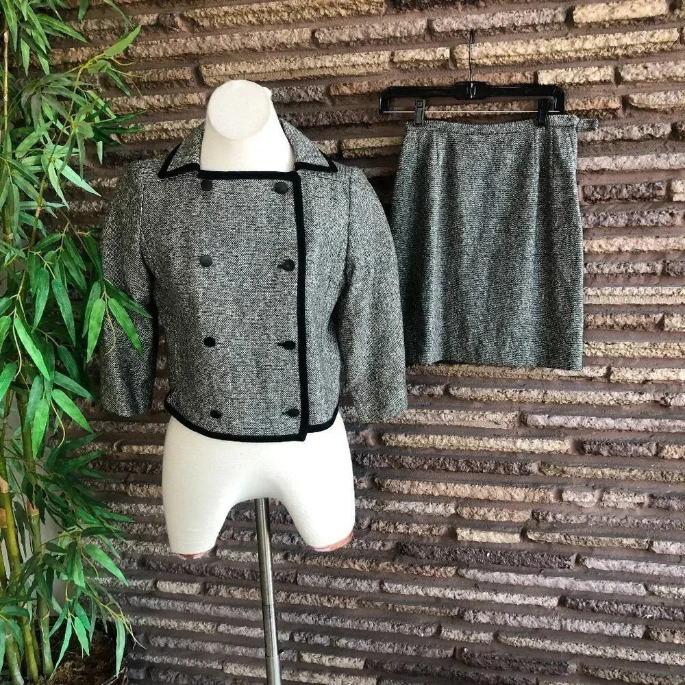 Rosecrest Vintage 50s Black Tweed Union Made Skirt Suit